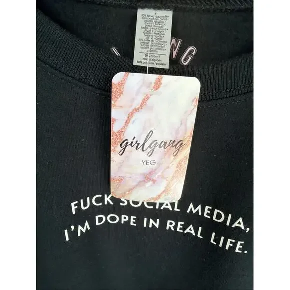 NWT Girl Gang Black Social Media Funny Crewneck Sweatshirt Top #0933 Size S - Picture 4 of 4